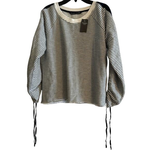 NWT Abercrombie & Fitch Striped Sweater Ribbon Ruched Sleeve XXS - Picture 1 of 5